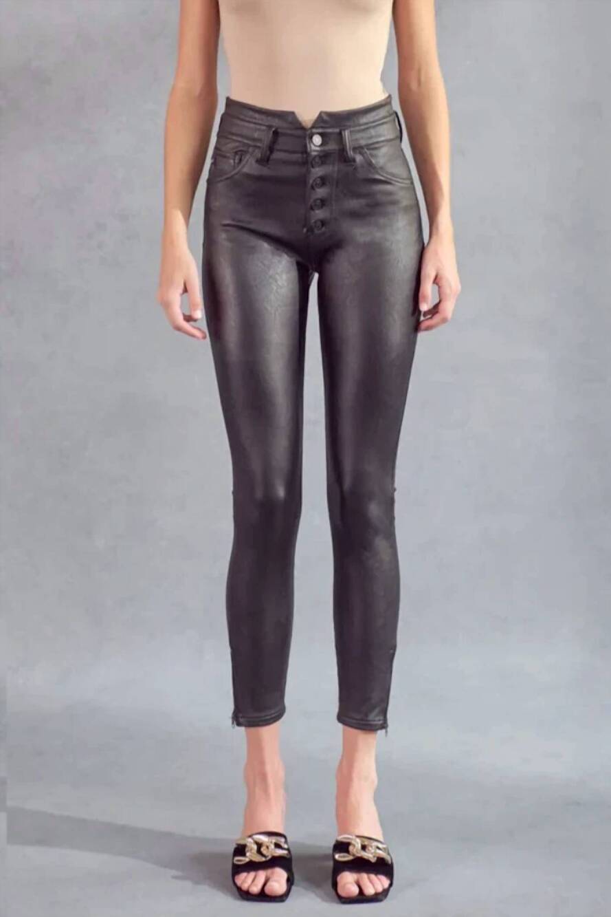 NEW KANCAN high rise pu skinny jeans in black